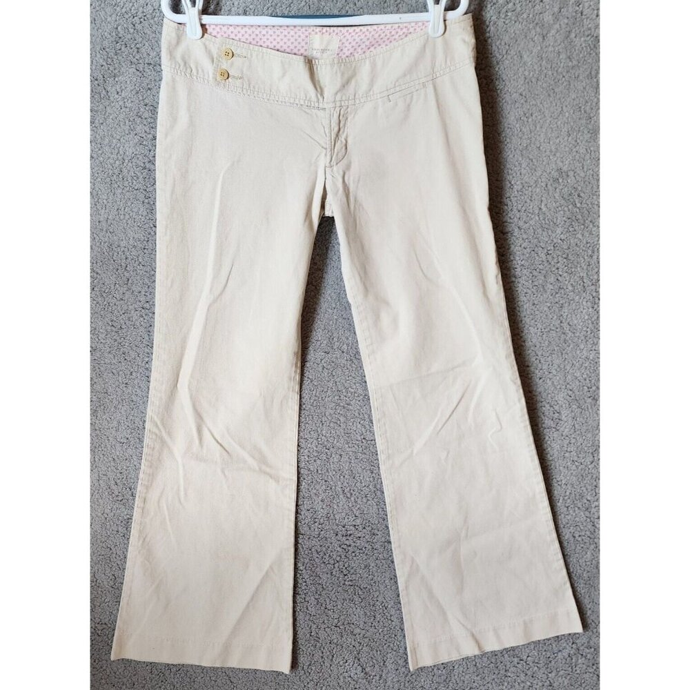 Vtg Y2K Abercrombie & Fitch Women's Low Rise Flared Leg Pants Beige Sz 8 34x31